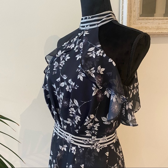 SHEIKE Halter Neck Floral Black Dress Ruffle Detail Elegant Cocktail Striped 8 - Picture 12 of 15